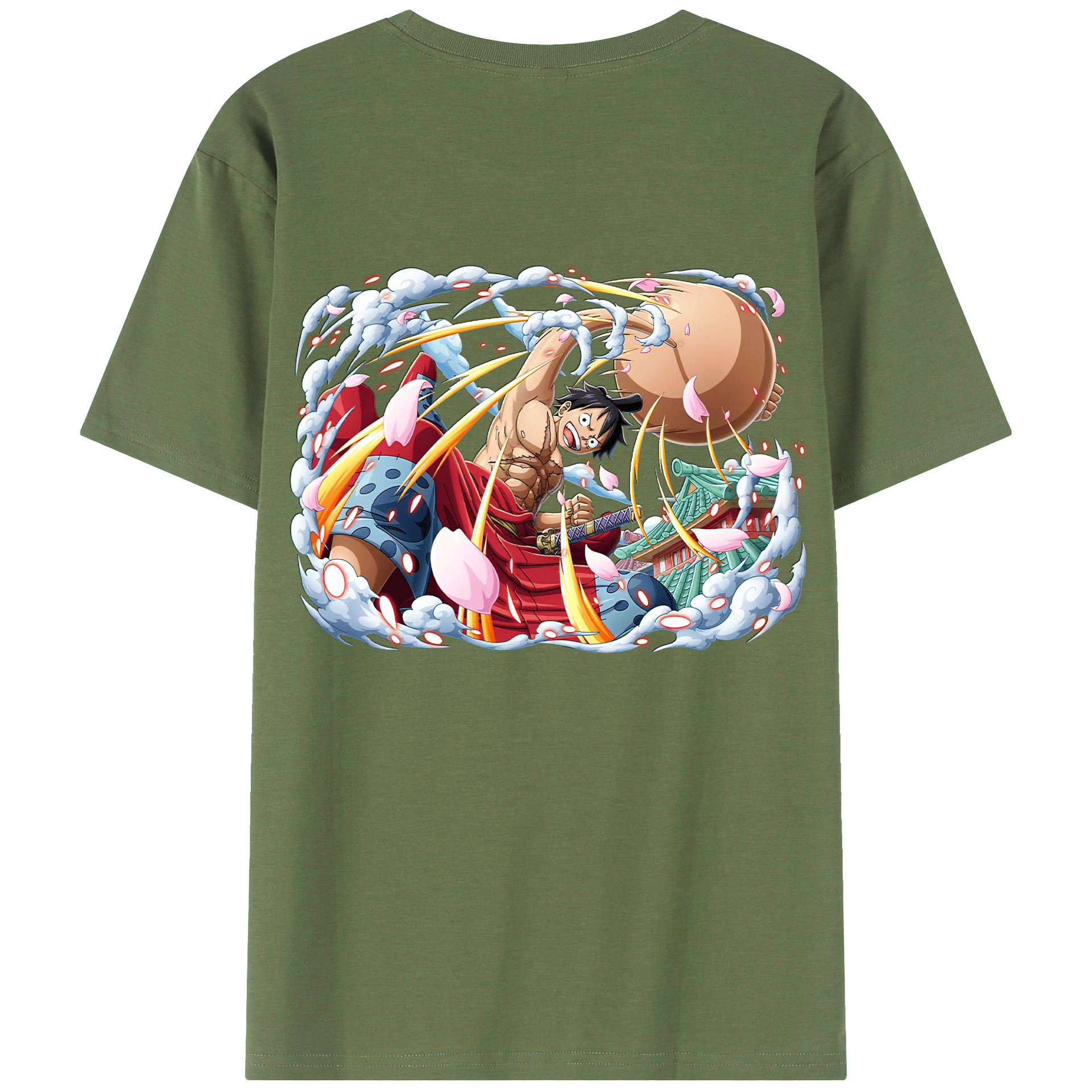 ワンピース モンキー・D・ルフィ ONE PIECE Monkey D. Luffy 綿100％ メンズ半袖Tシャツ（バックプリント） 通気性